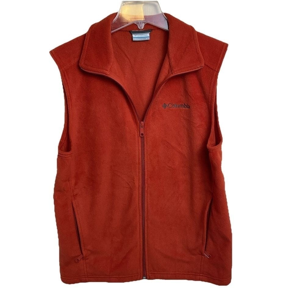 Columbia Vest Mens Small ORANGE Fleece Full Zip Jacket Fall Warm NWOT